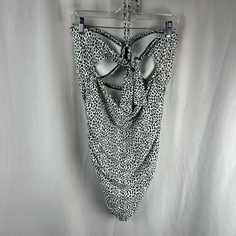 Loft Beach One Piece Halter Swimsuit Women 16 Gray White Animal Print Cutouts - Picture 7 of 12